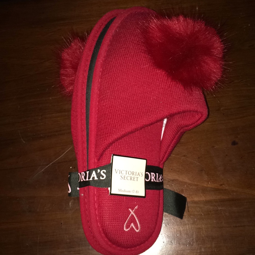 Victoria’s Secret Pom Pom Red Slippers